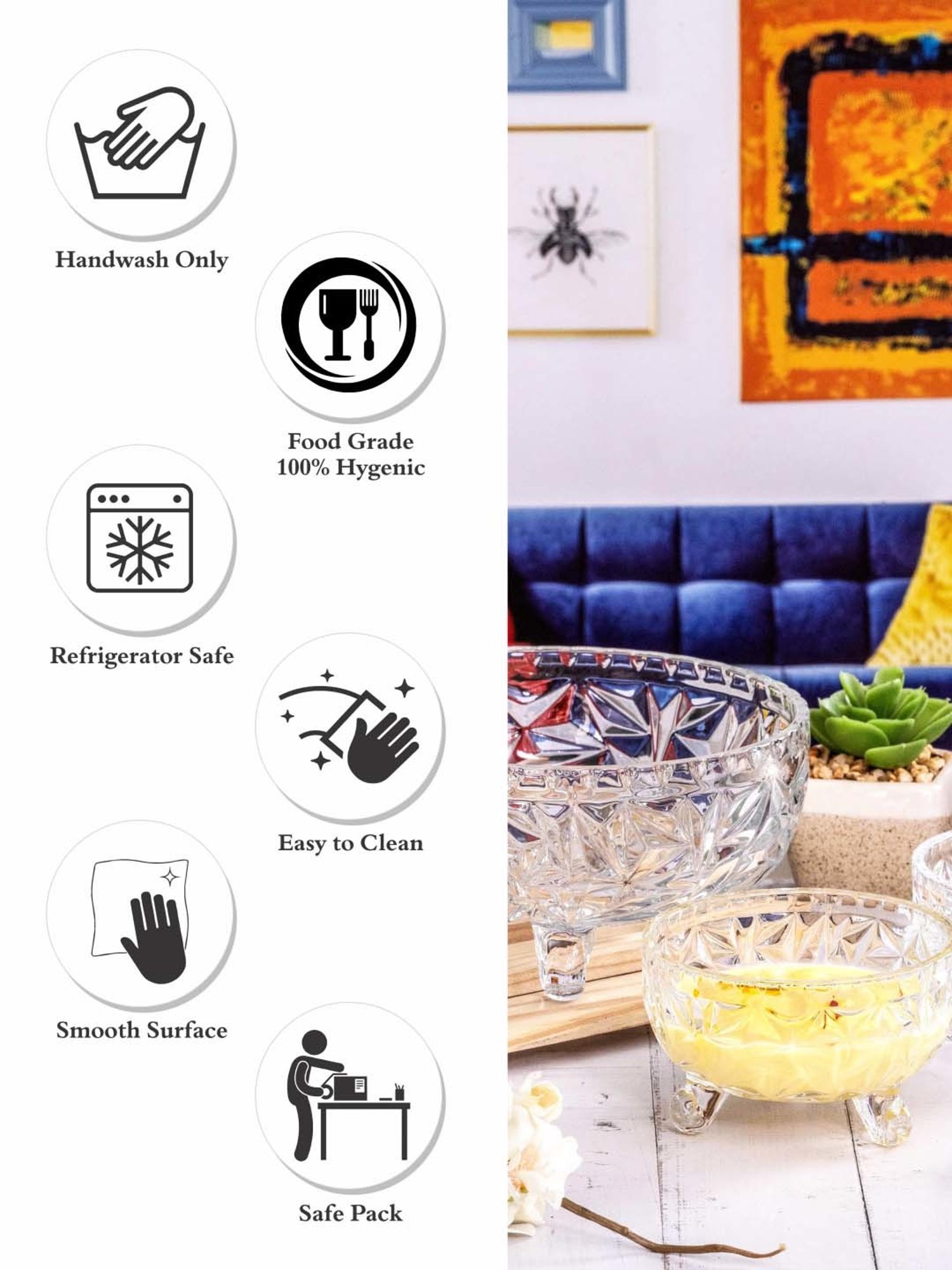 Roxx Transparent Glass 7-Piece Dessert Bowl & Serving Bowl Set