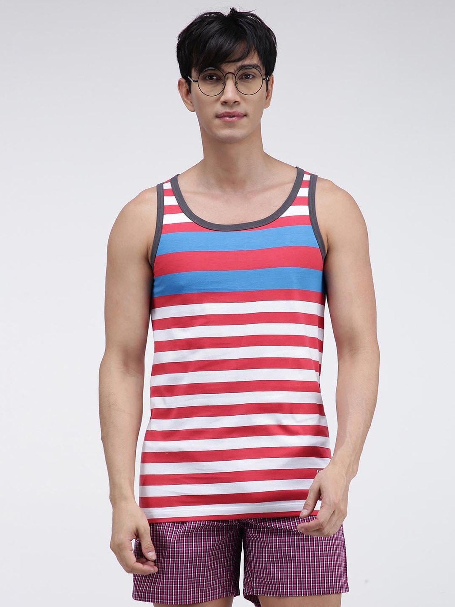 Zoiro White & Red Regular Fit Striped Vest