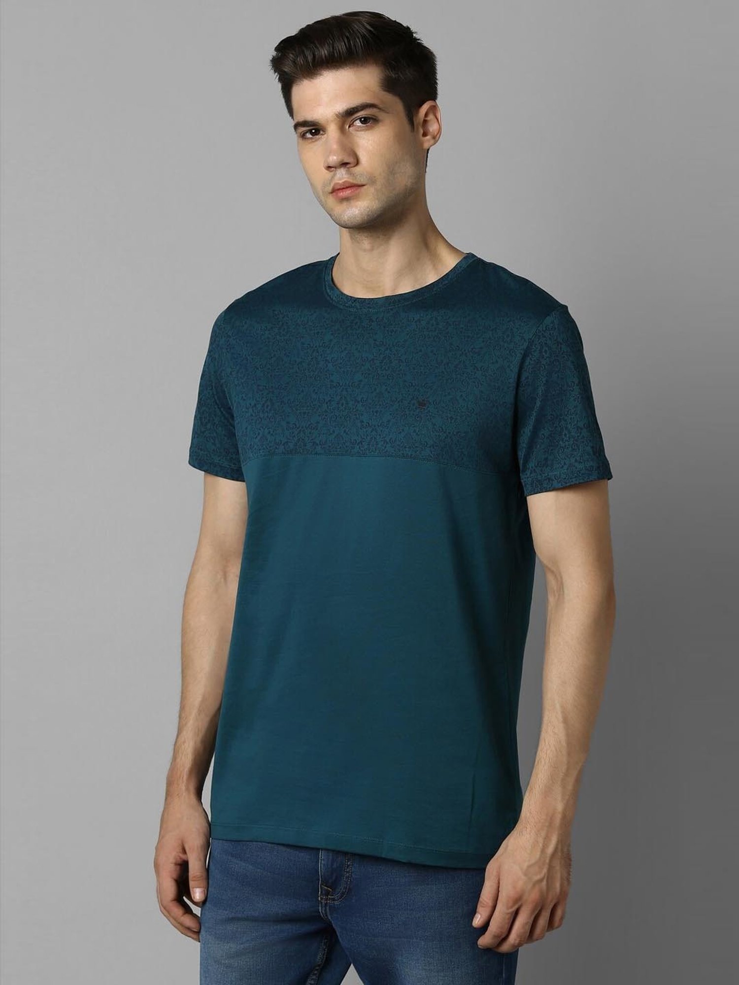 Louis Philippe Sport Blue Cotton Slim Fit Printed T-Shirt