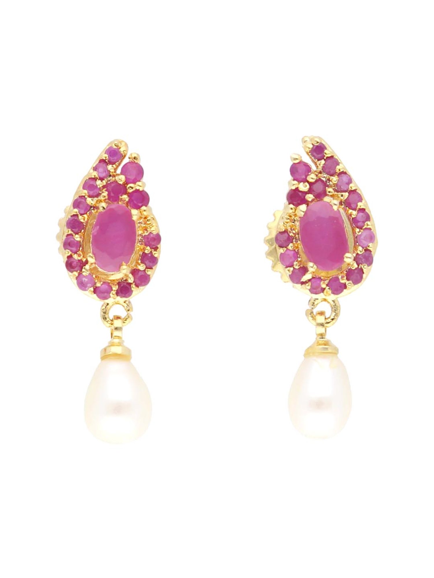 Sri Jagdamba Pearls Dakshita Pink & Pearl White Alloy Drop Earrings