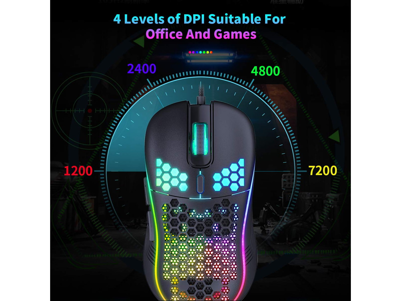 Wired Gaming Mouse Rechargeable USB PC Gaming Mouse RGB Backlit Mouse Ergonomic Optical Mice W/Honeycomb Shell for PC Computer Laptop 7200DPI