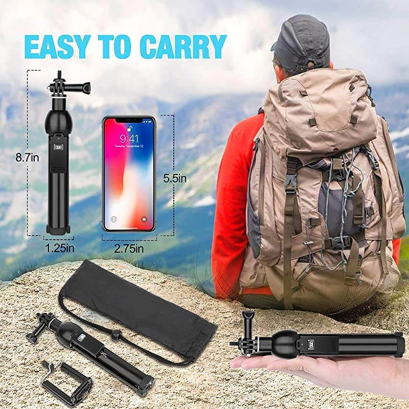 Tripod,Portable Selfie Stick Stand with Wireless Remote and Universal Phone Holder, Compatible with iPhone/Android/Camera GoPro,iPhone Tripod for Live Streaming Tiktok YouTube Video Recording