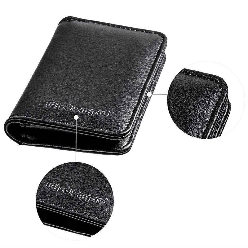 Genuine Leather Business Card Holder, Wisdompro 2-Sided Professional Folio Credit Name Card Holder Wallet Case with Magnetic Shut for Men and Women, Ultra Slim and Thin - Cowhide Black