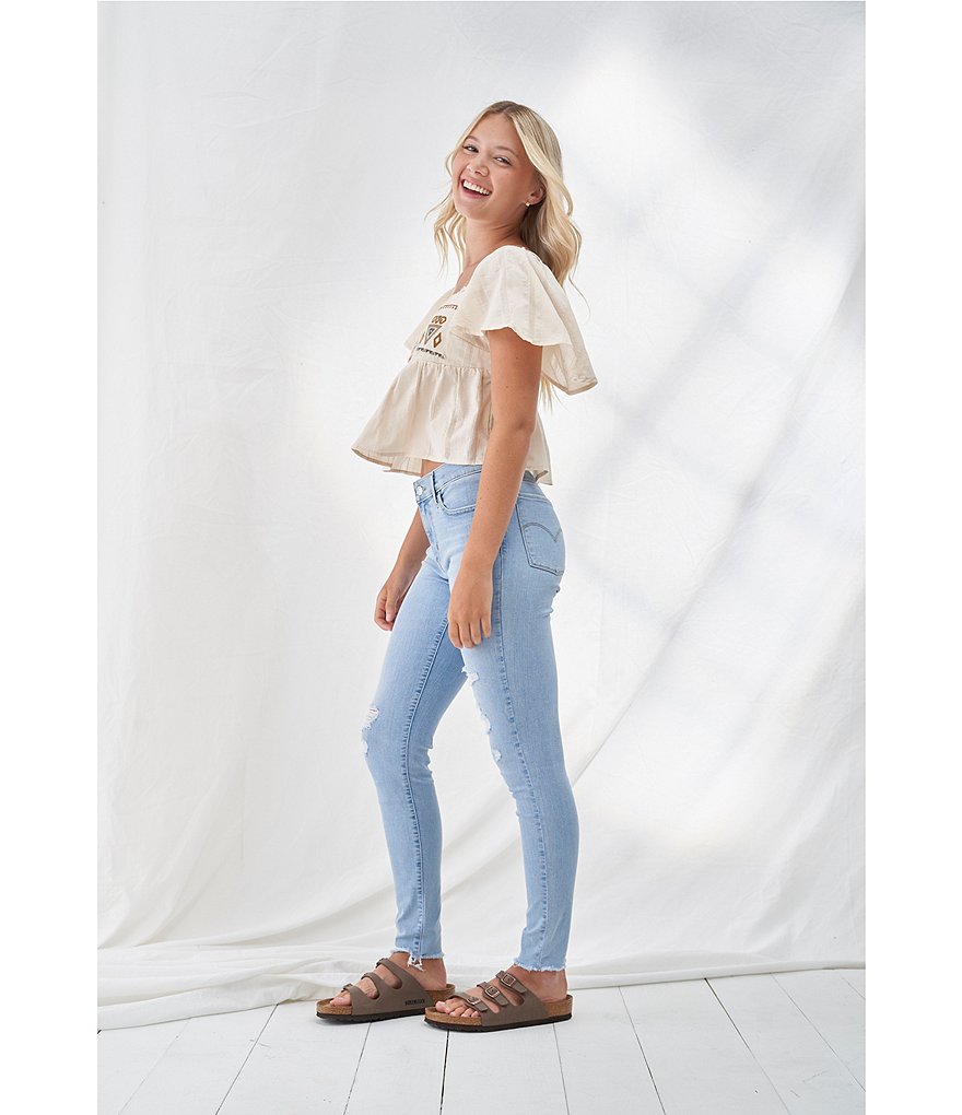 Coco + Jaimeson Ruffled Short-Sleeve Placement Embroidered Babydoll Top