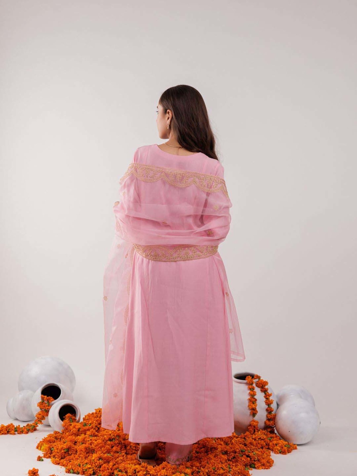Yufta Pink Embroidered Kurta Pant Set With Dupatta