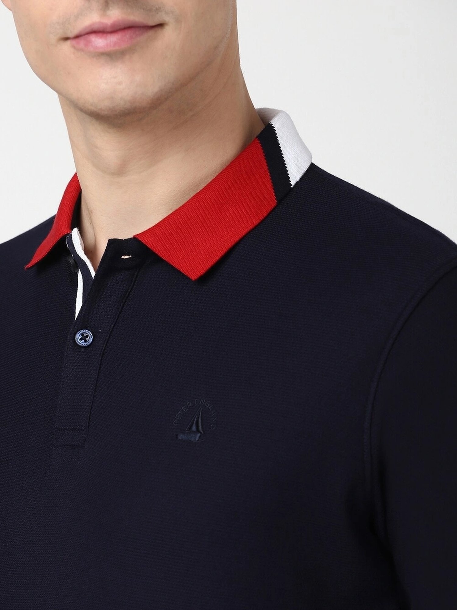 Peter England Navy Cotton Regular Fit T-Shirt