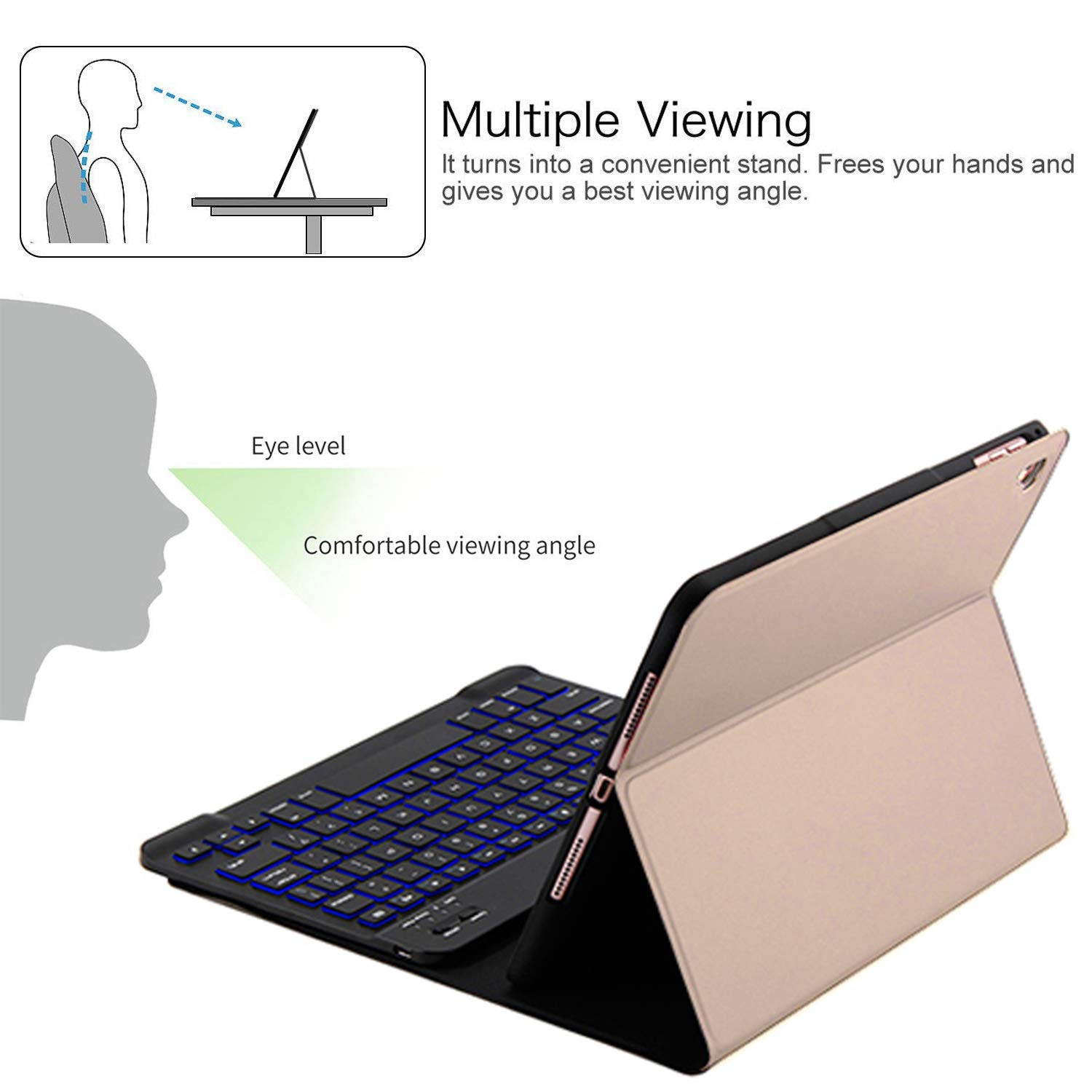 iPad 2 iPad 3 iPad 4 Keyboard Case with Backlight Thin Lightweight PU Leather Removable Wireless Bluetooth Backlit Keyboard Slim Folio Cover Soft Protection for Apple iPad 2nd 3rd 4th Generation