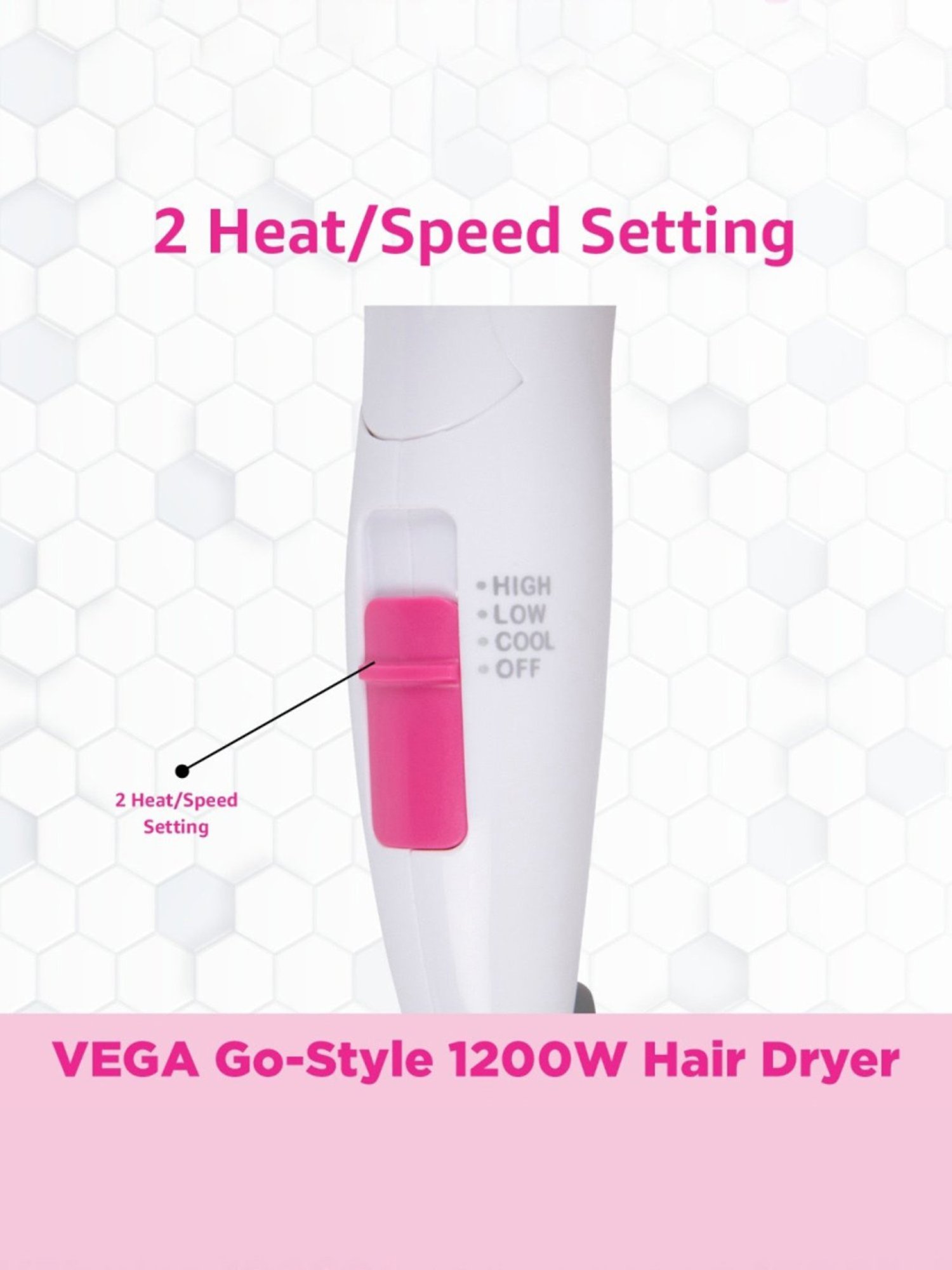 Vega Go-Style VHDH-18 1200W Hair Dryer (White/Pink)