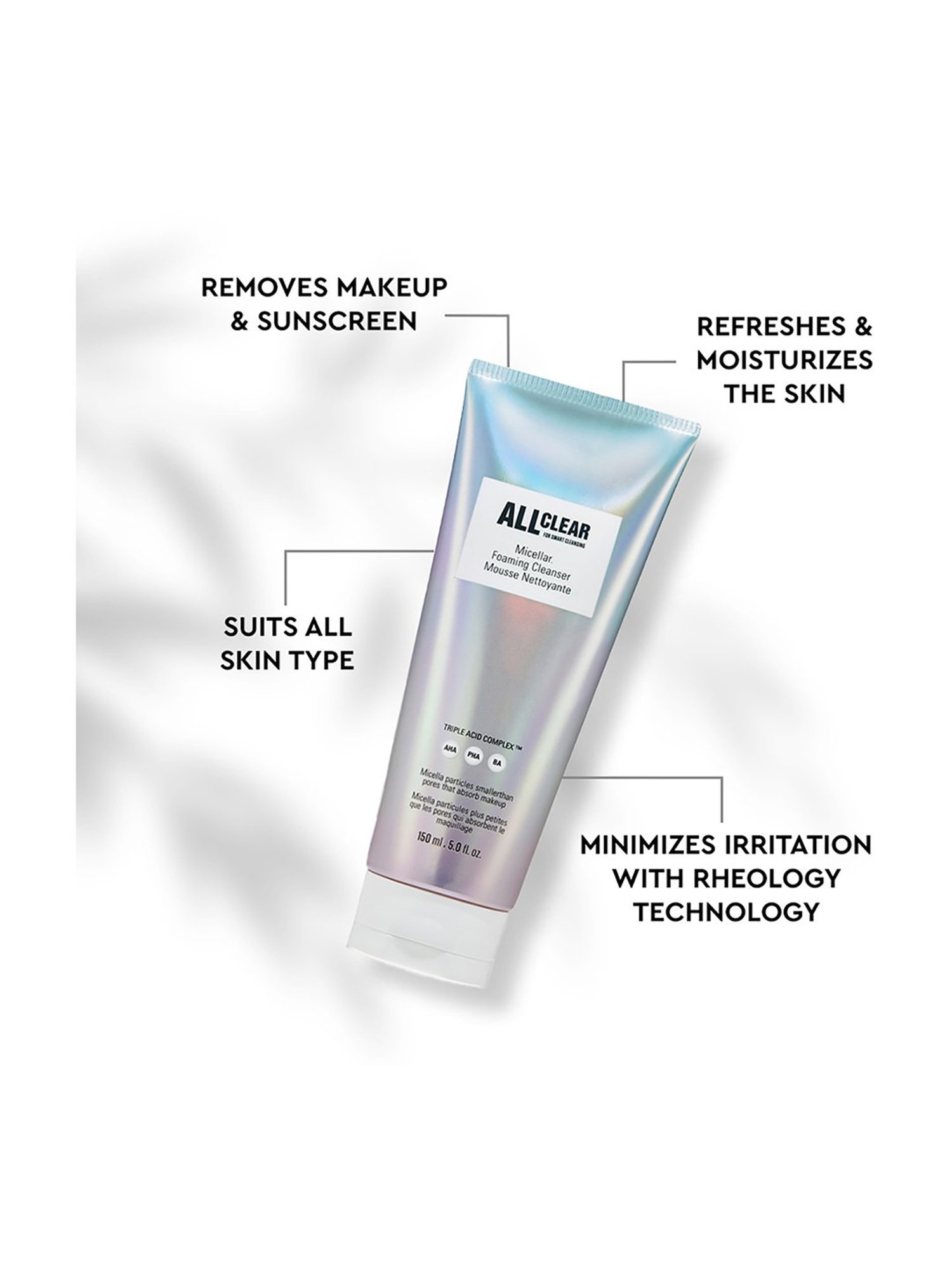 The Face Shop All Clear Micellar All-In-One Cleansing Foam with Hyaluronic Acid, AHA & PHA - 150 ml