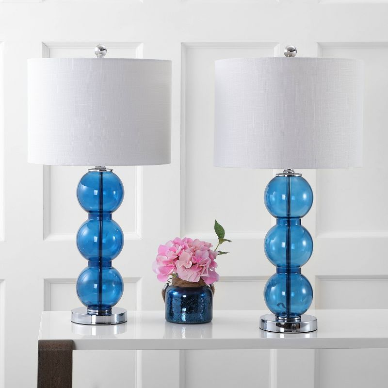 27" (Set of 2) Bella Glass Triple-Sphere Table Lamp (Includes LED Light Bulb) Cobalt - JONATHAN Y