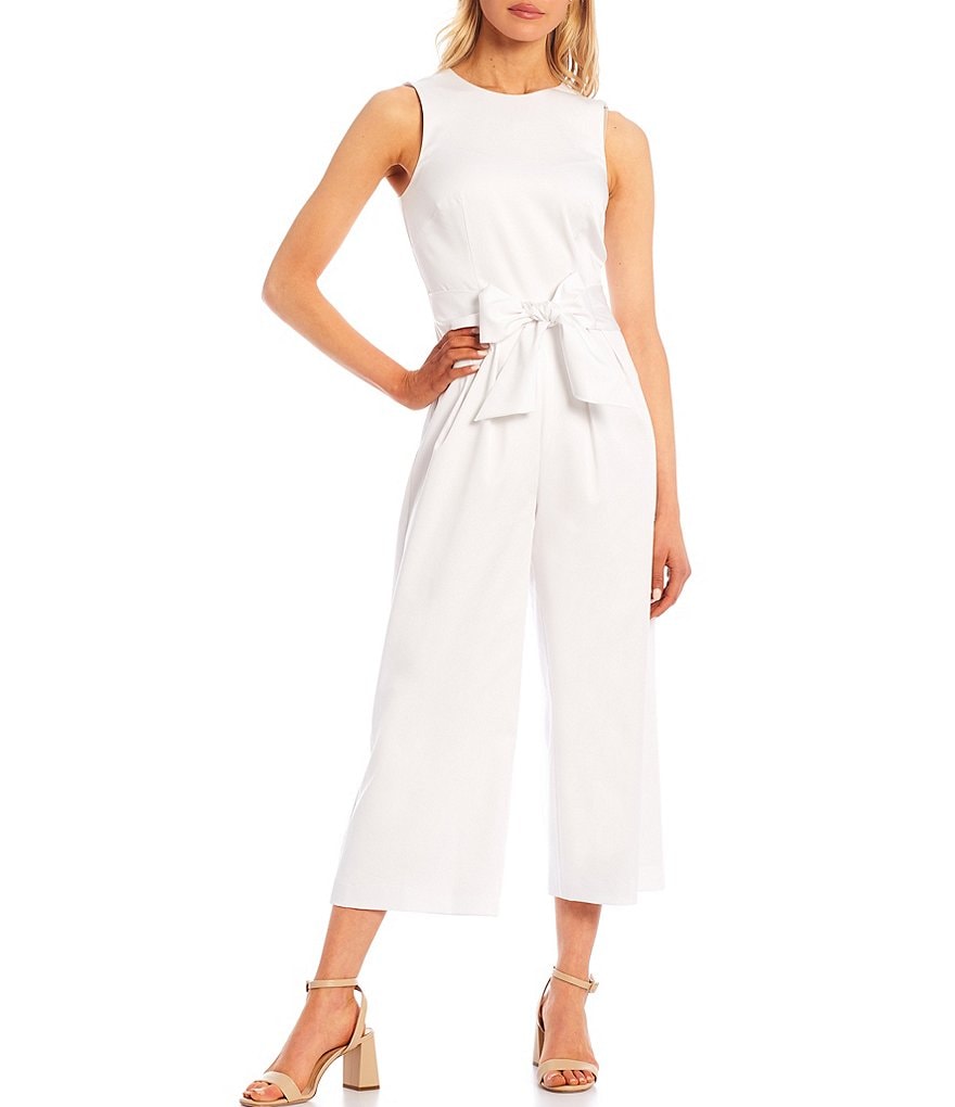 Antonio Melani Meredith Sleeveless Crew Neck Sateen Tie Waist Jumpsuit