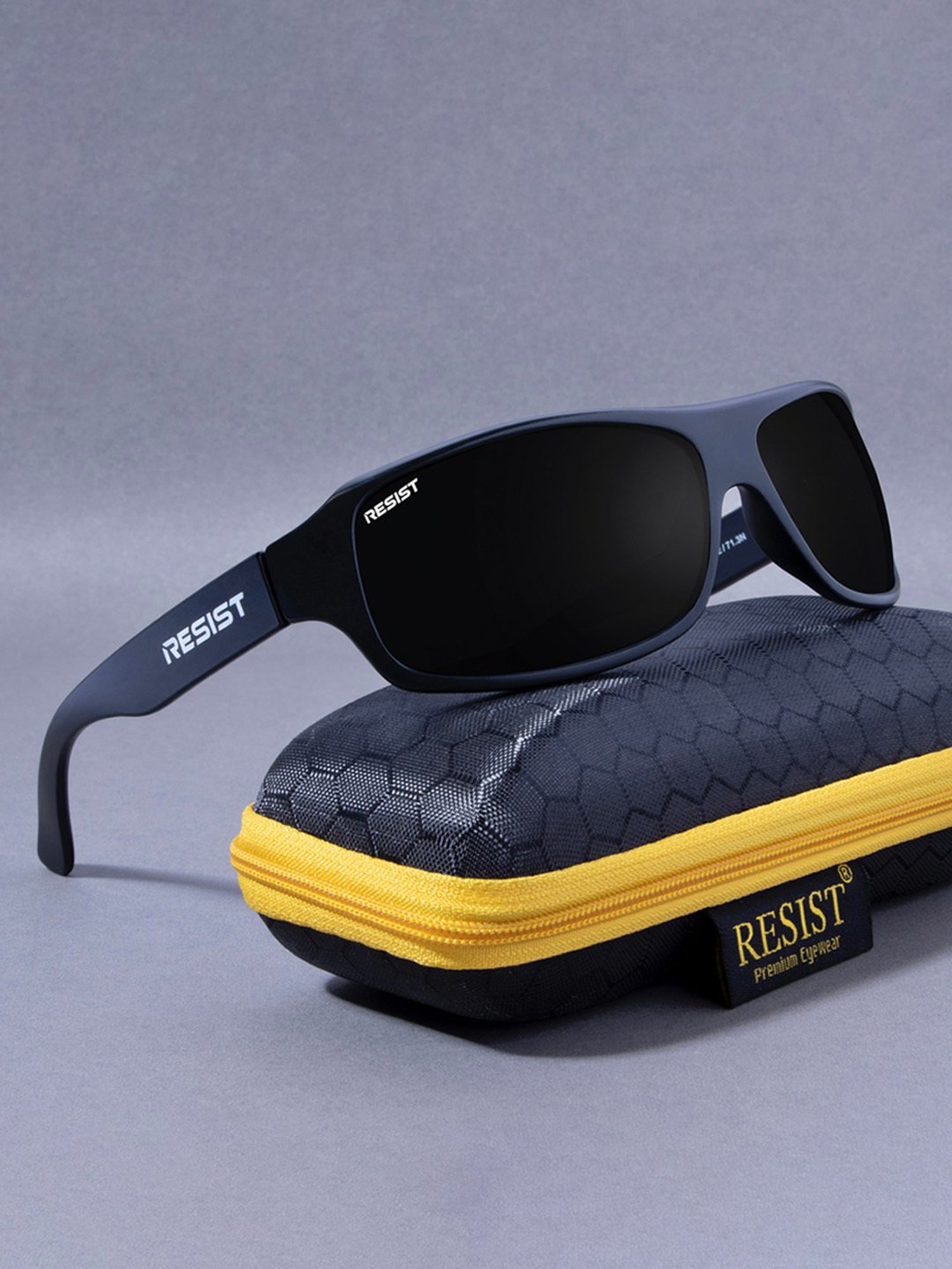 Resist Eyewear Black Wraparound UV Protection Unisex Sunglasses