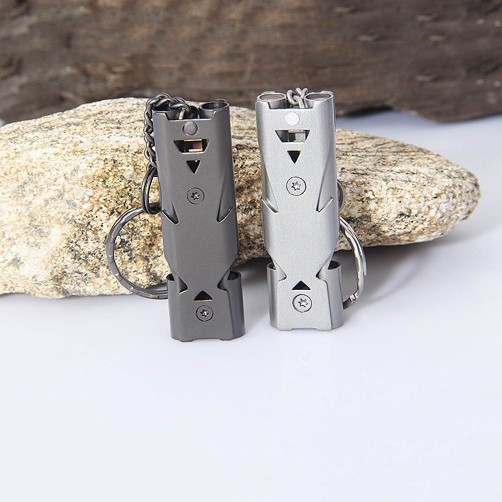 Stainless Steel Whistle Dual Tubes Whistle with Keychain Outdoor Survival Whistle For School Gym Camping Hiking Training (Silver)