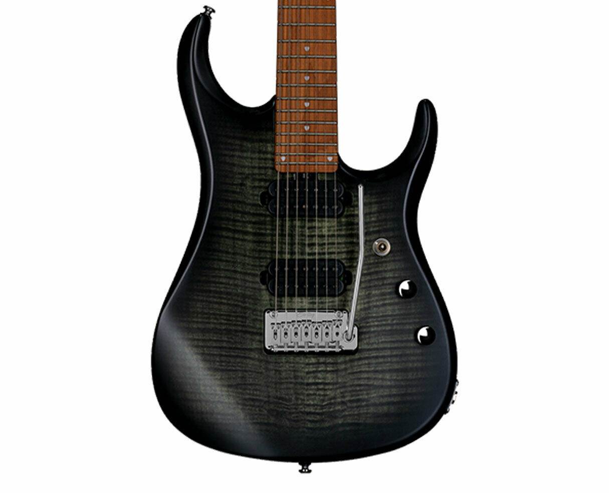 Sterling by Music Man JP15 7, Flame Maple Top, Trans Black Satin