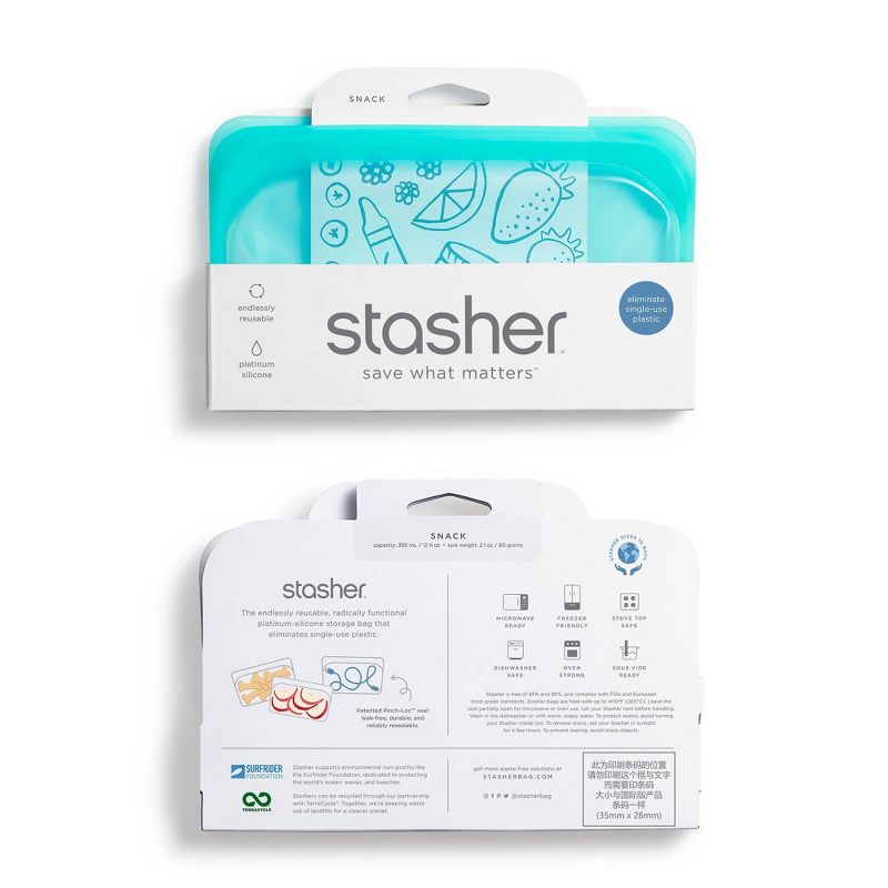 Stasher Reusable Clear Food Storage Snack Bag (Colors May Vary)
