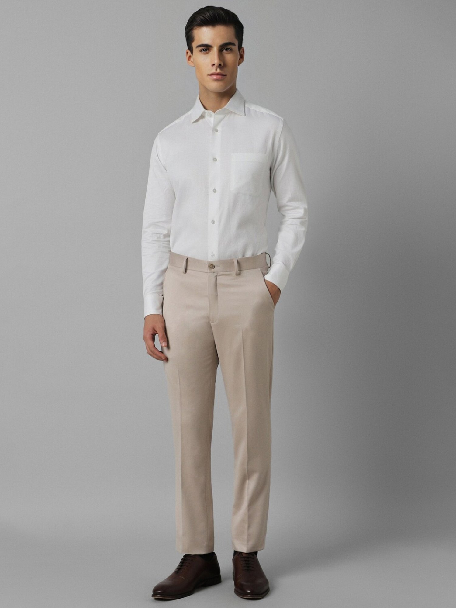 Louis Philippe Beige Slim Fit Trousers