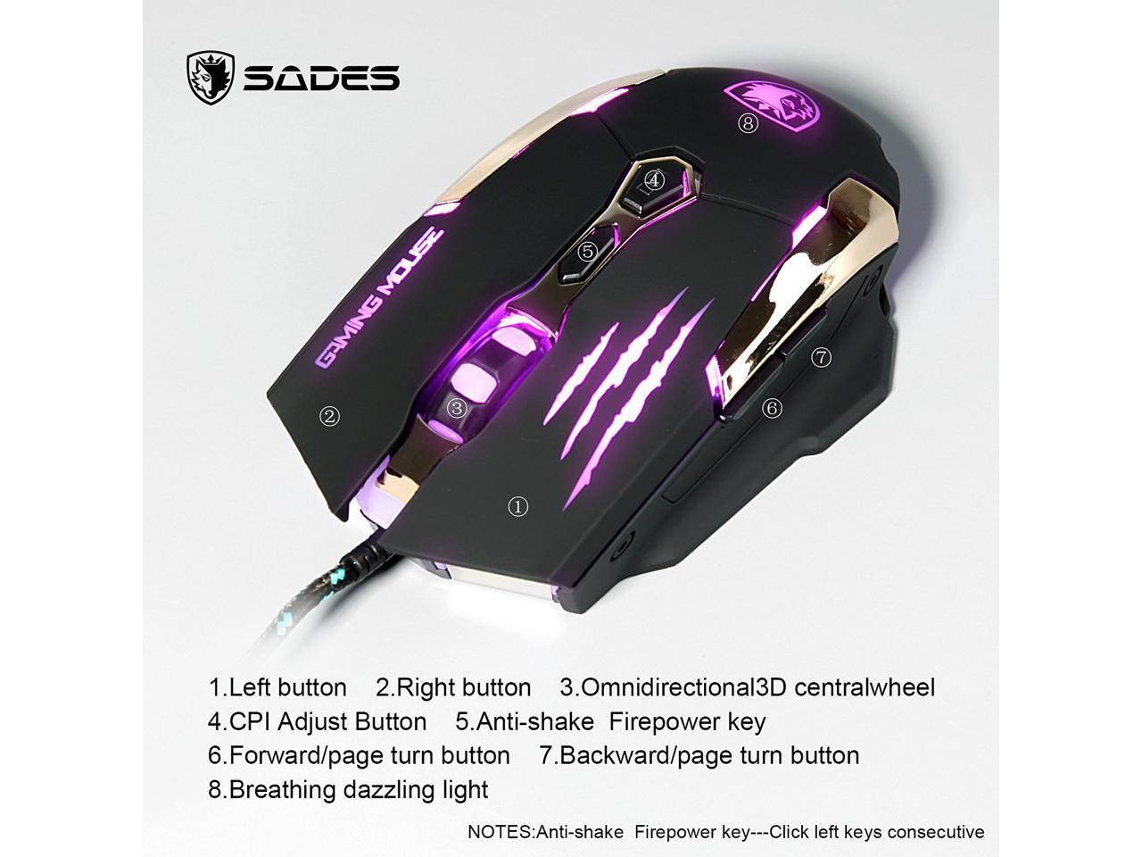 SADES Q6 Gaming mice USB mouse 7 Buttons, 3500 DPI, 4 Optical LED Metal bottom Gaming Mouse