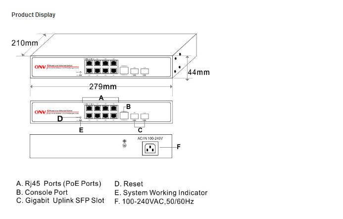 ONV-POE33108PFM 8-Port 10/100/1000Base-T + 2x gigabit SFP slots + 1 console port POE Switch