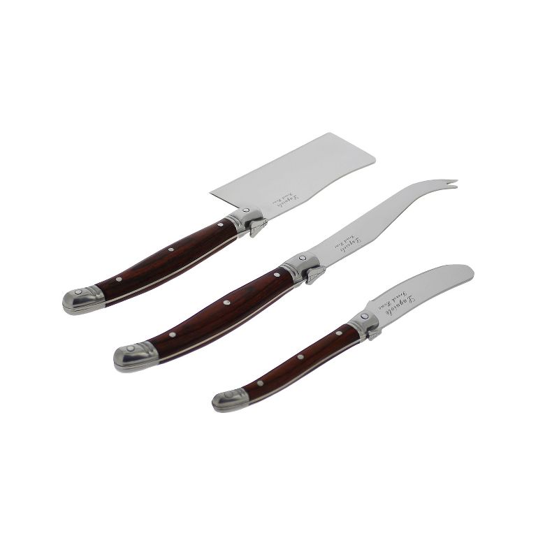 3pc Stainless Steel Laguiole Pakkawood Cheese Knife Set Brown - French Home