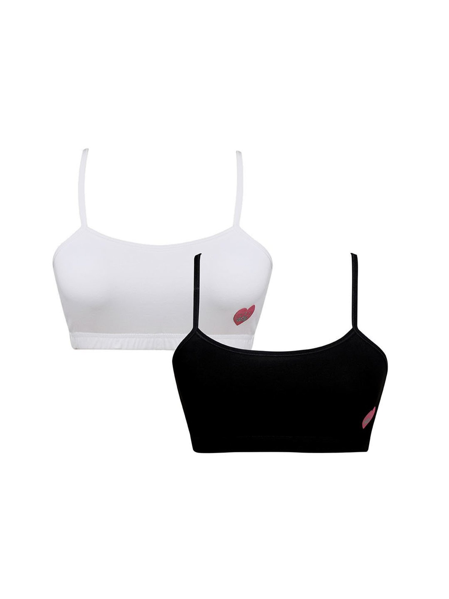 Sillysally Kids Solid White & Black Bra (Pack Of 2)