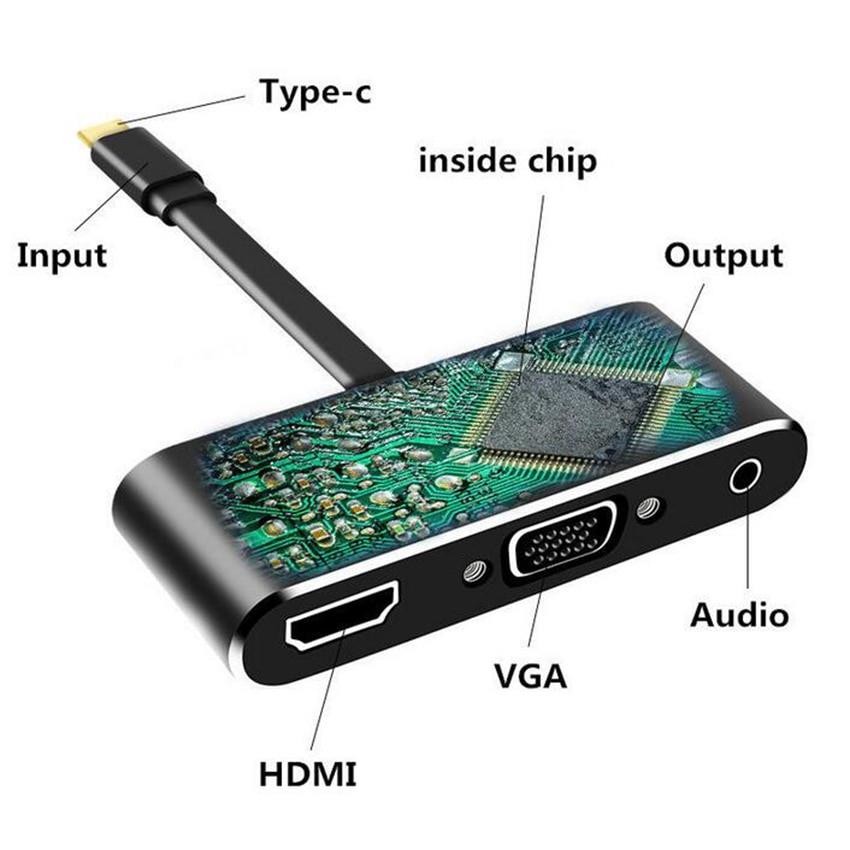 USB C Type c to HDMI 4k Apapter VGA Cable Audio USB3.0 PD Converter USB C HUB For Macbok pro HuaWei P20 HDTV Projector