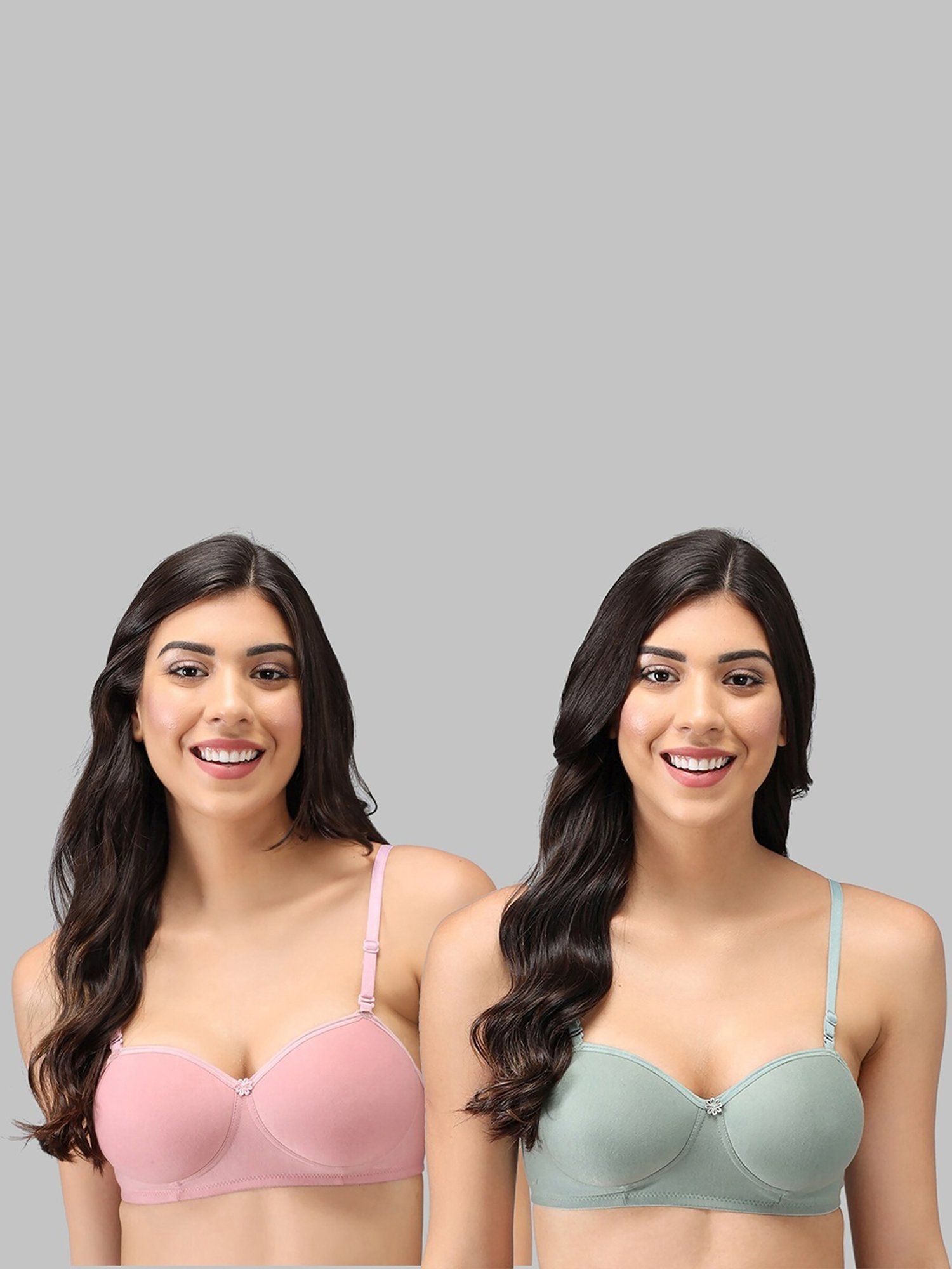 AROUSY Pink & Green Cotton Demi Cup Bra - Pack Of 2