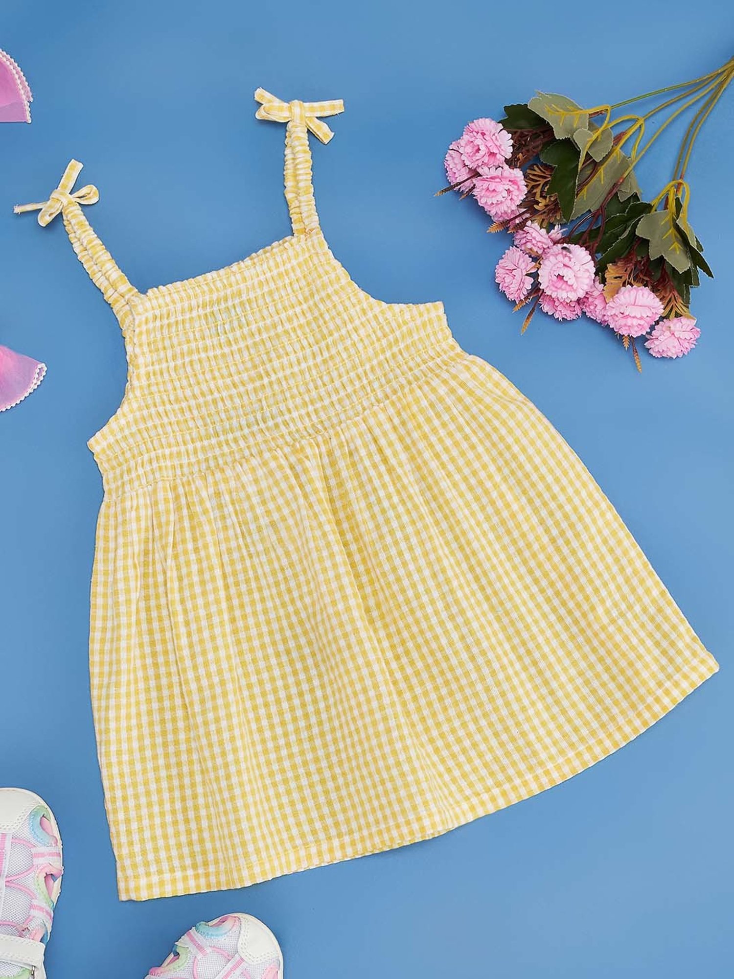YU by Pantaloons Kids Yellow Cotton Chequered Dress