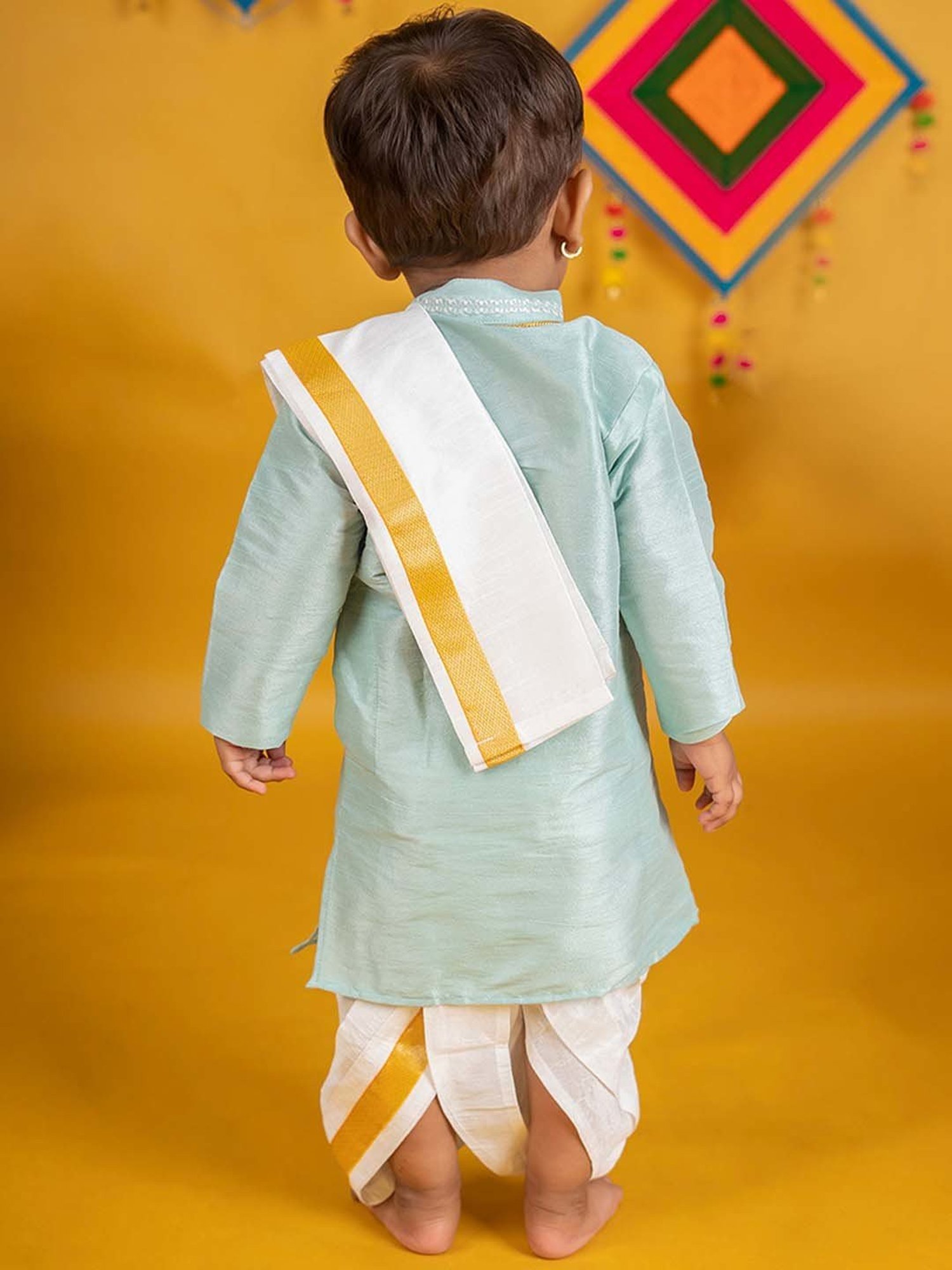 Baby Moo Kids Mint Green & White Regular Fit Full Sleeves Kurta Set