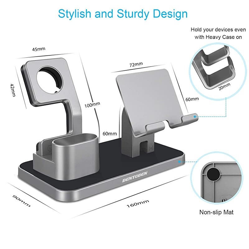Compatible with Apple Watch Stand Airpods Charger Dock Cell Phone Stand Universal Desktop Stand Charging Station Holder for iWatch Airpods iPhone iPad Tablet Android Smartphone Space Gray
