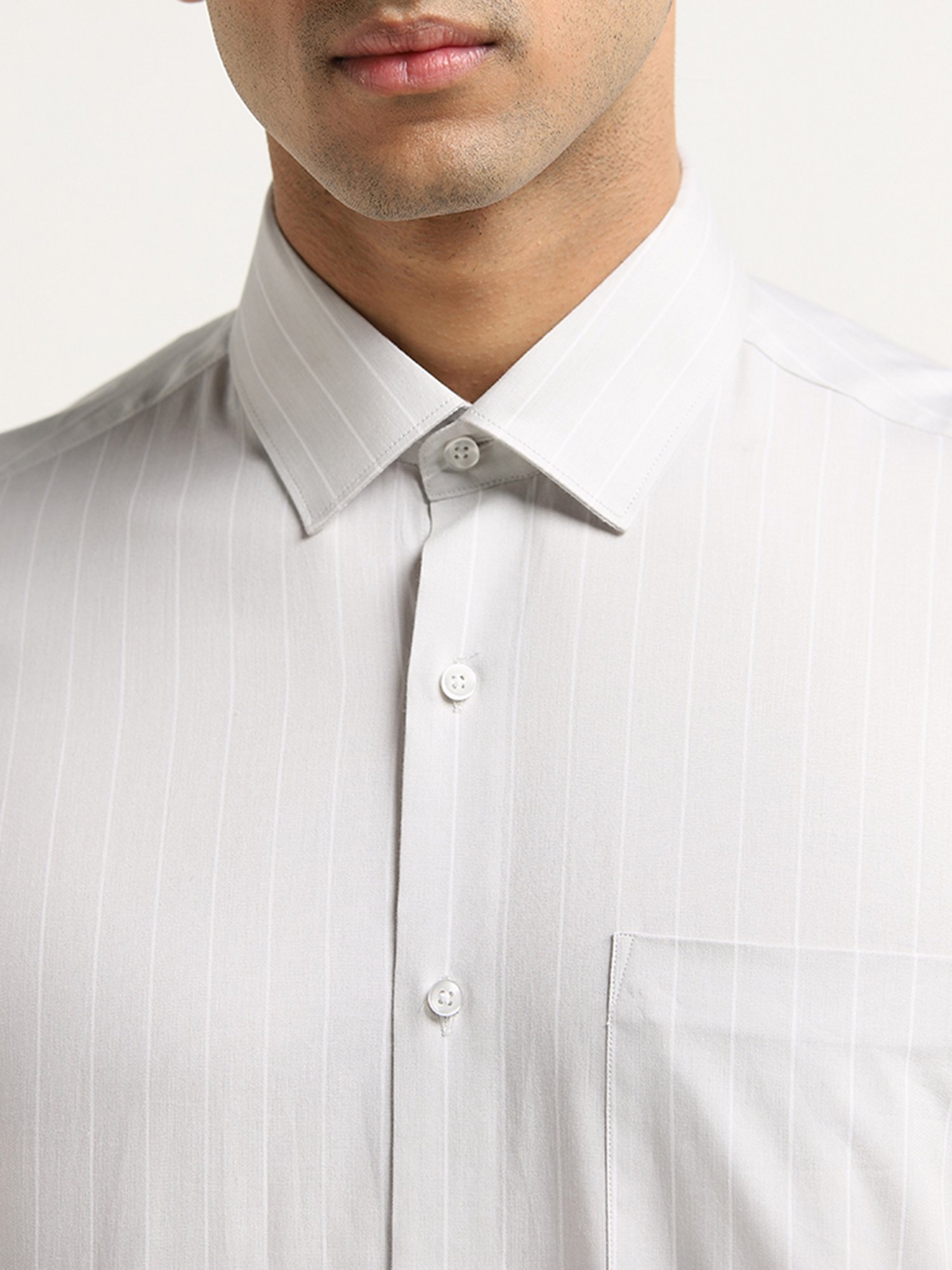 WES Formals by Westside Light Grey Striped Slim Fit Shirt