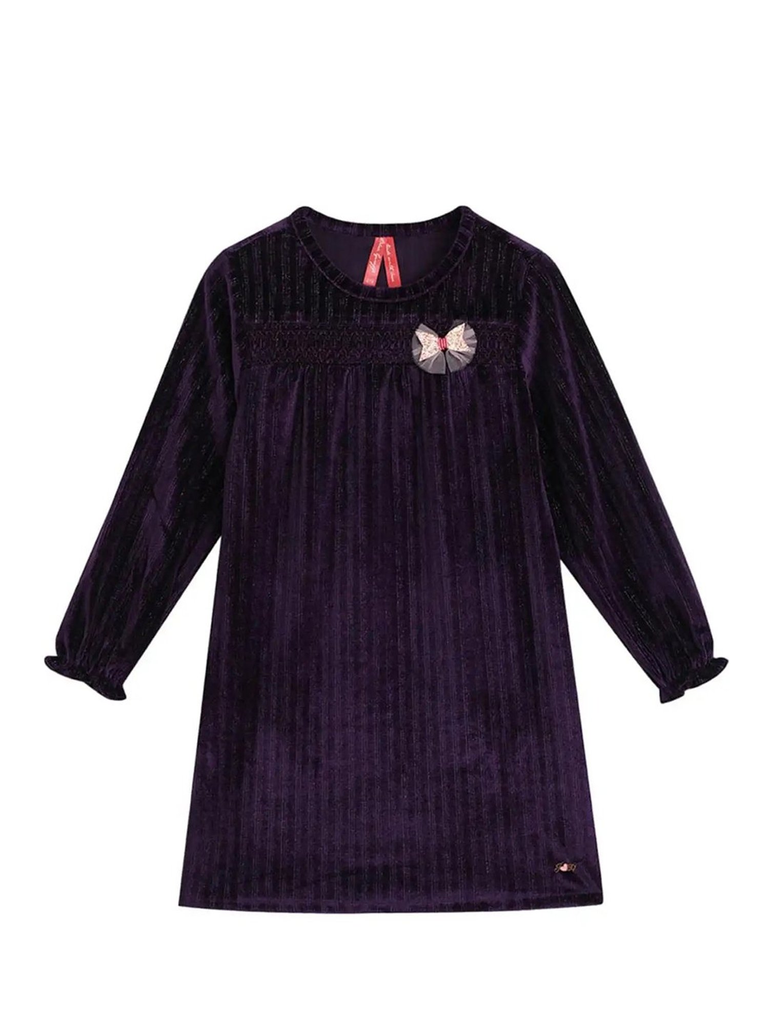 Blue Giraffe Kids Purple Solid Full Sleeves A-Line Dress