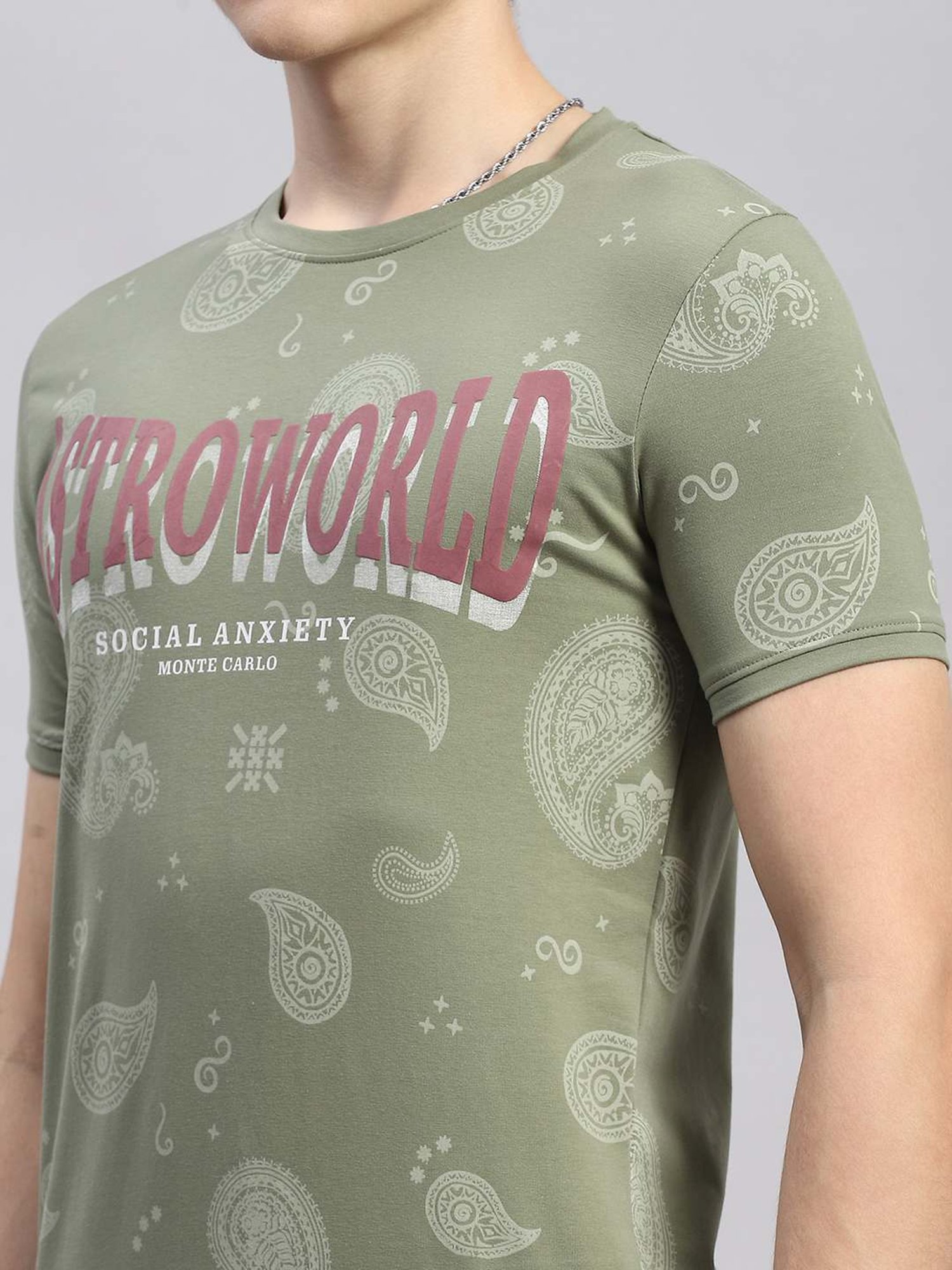 Monte Carlo Olive Smart Fit Printed T-Shirt