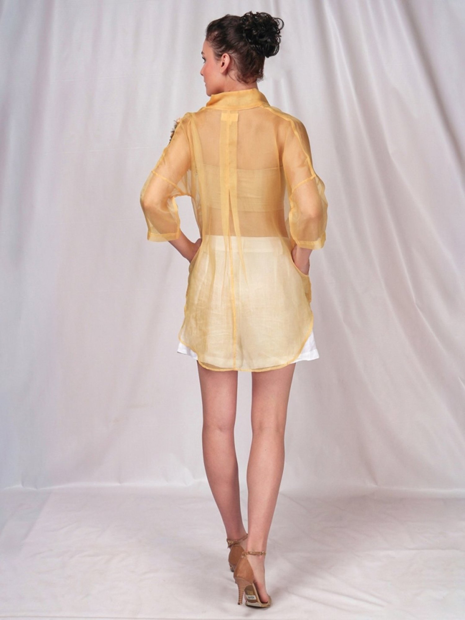 Seesa Yellow Spring Summer Organza Overshirt With Embroidery Details