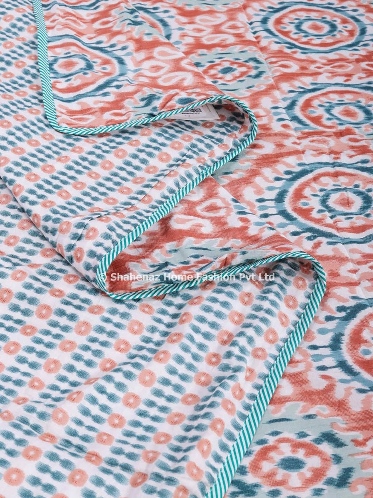 Haus & Kinder Cambric Floral Green & Yellow Cotton Single Reversible Dohar