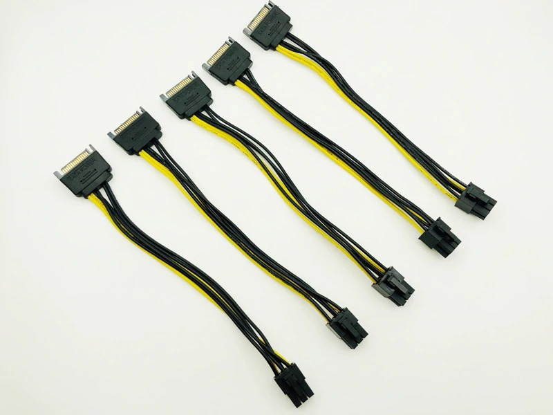 5PCS 20CM SATA to 6pin Graphics Card Power Cable SATA 15pin to 6pin PCIe PCI e PCI Express Adapter Power Supply for Miner Mining