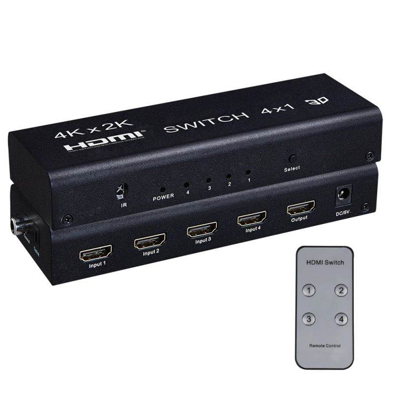 4Kx2K HDMI Switch 4X1 3D Switcher 4in1 Out Independent Audio Output 3.5mm Headphone Fiber Coaxial 1080P 4K PC to TV HDTV Switch