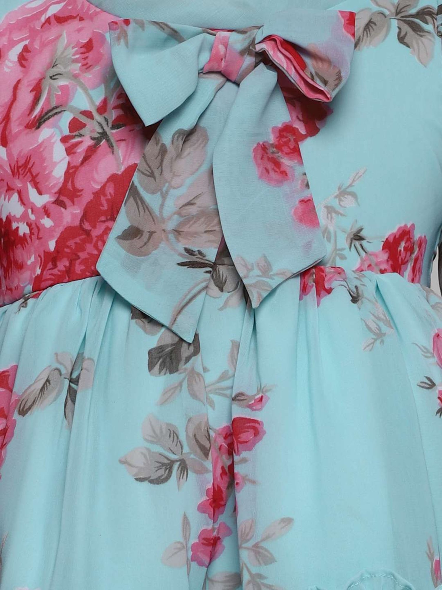 Many Frocks Kids Blue & Pink Printed Dress