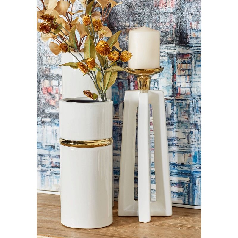 Set of 2 Stone Modern Candle Holders Gold/White - CosmoLiving by Cosmopolitan