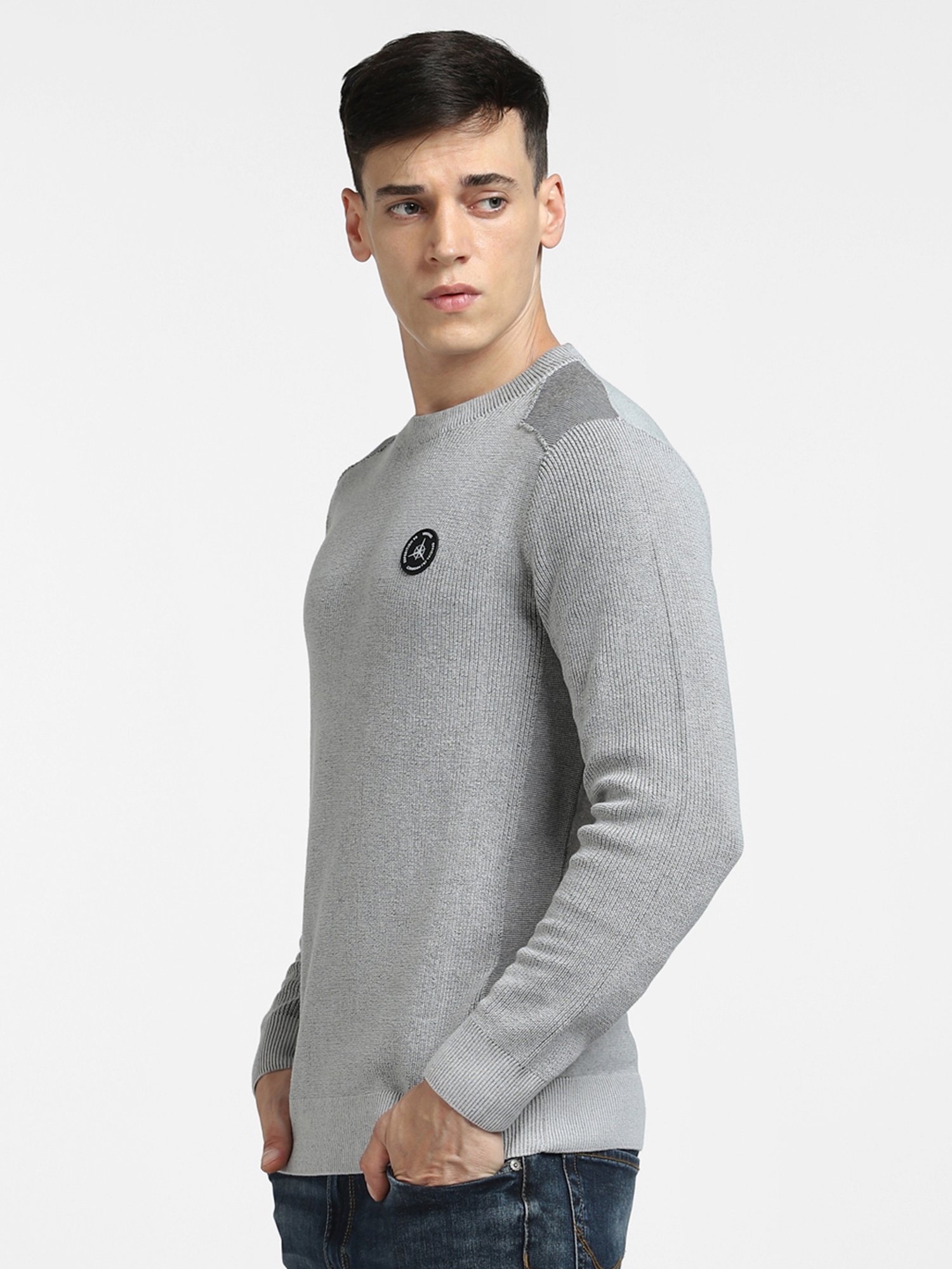 Jack & Jones Grey Self Design Sweater