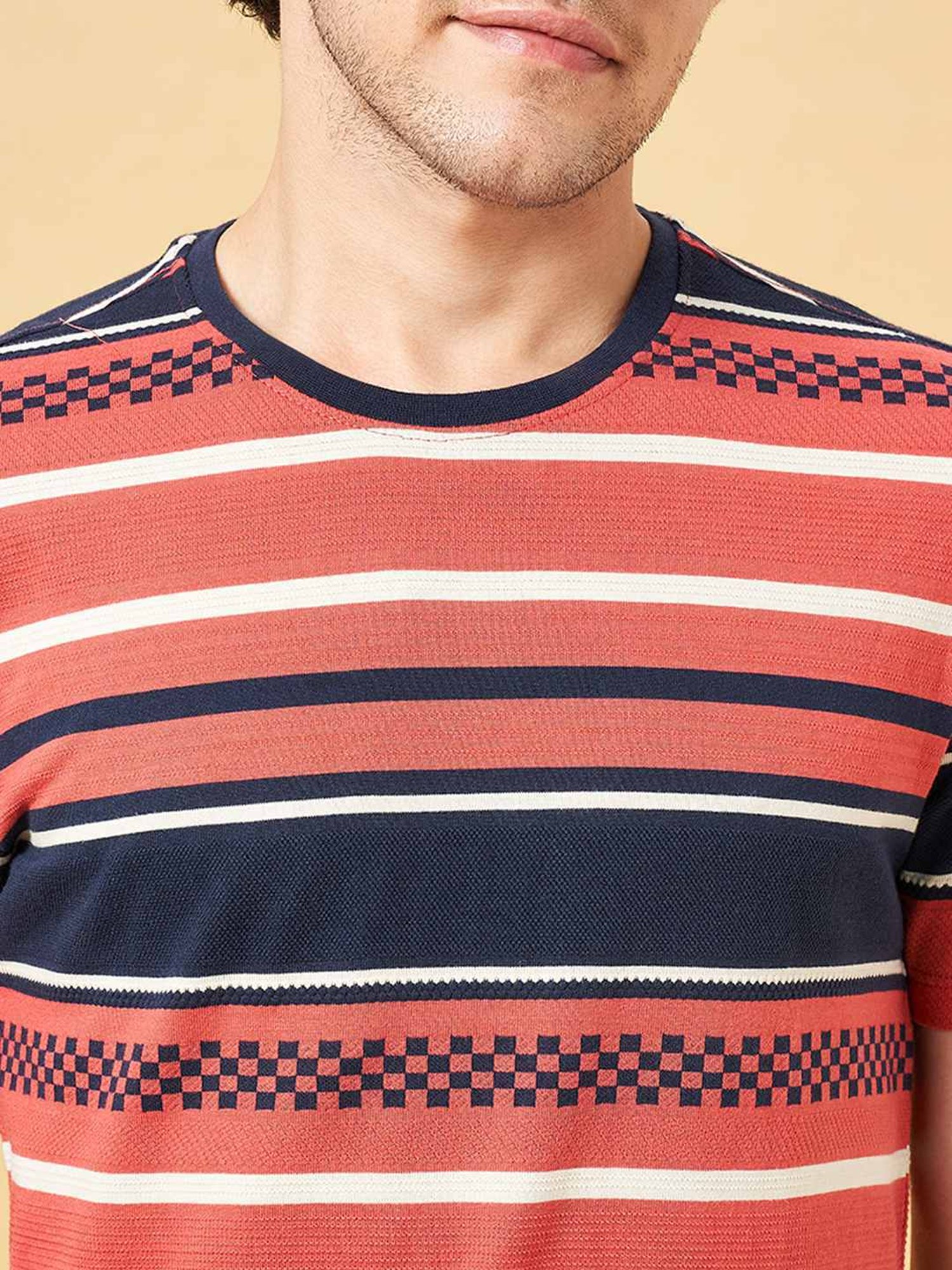 SF Jeans by Pantaloons Tabasco Cotton Slim Fit Striped T-Shirt