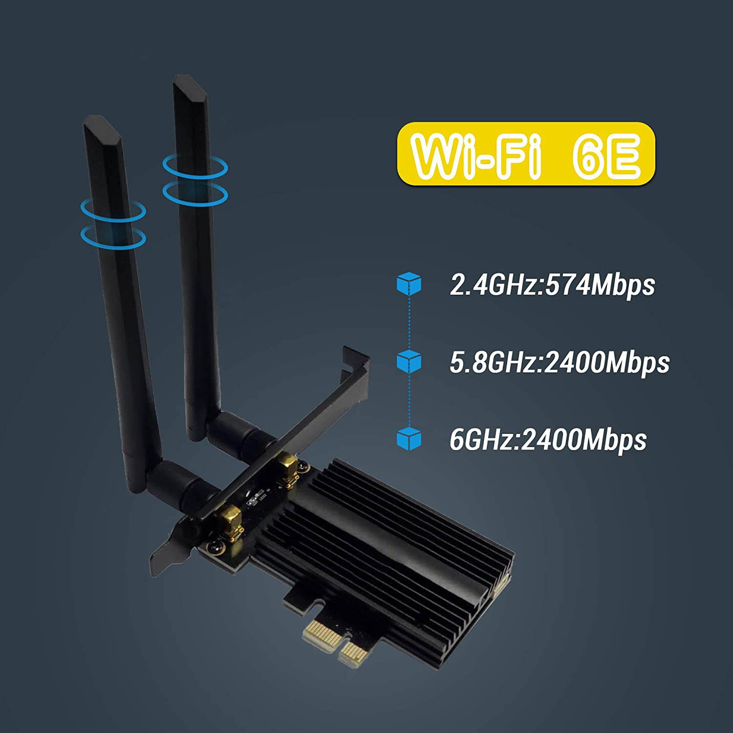 WiFi 6E 5400Mbps AX210 wireless PCIe card, updated to 6G/5.8G/2.4GHz Tri-Band, Bluetooth 5.2, 802.11AX Internal Network Adapter for PC with MU-MIMO, Ultra-Low Latency, Support Windows10 (64bit)