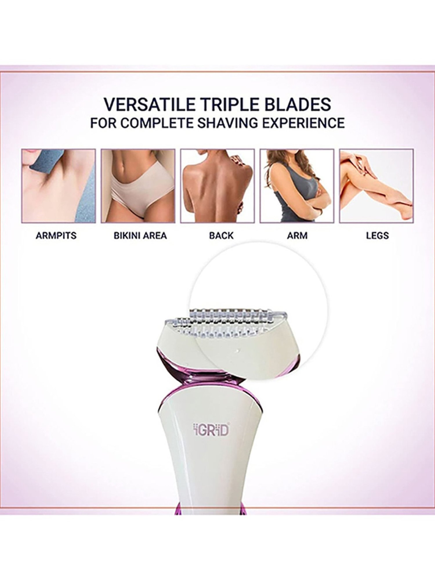 iGRiD IG-1097 Easy Breezy Electric Shaver for Women with LED Light - 80 Min Runtime (White)