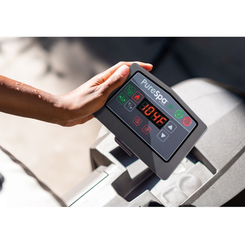 Intex 28439E Greywood Deluxe 4 Person Outdoor Portable Inflatable Hot Tub Spa with Multi-Color LED Light, Foam Headrests, and 140 Bubble Jets, Gray