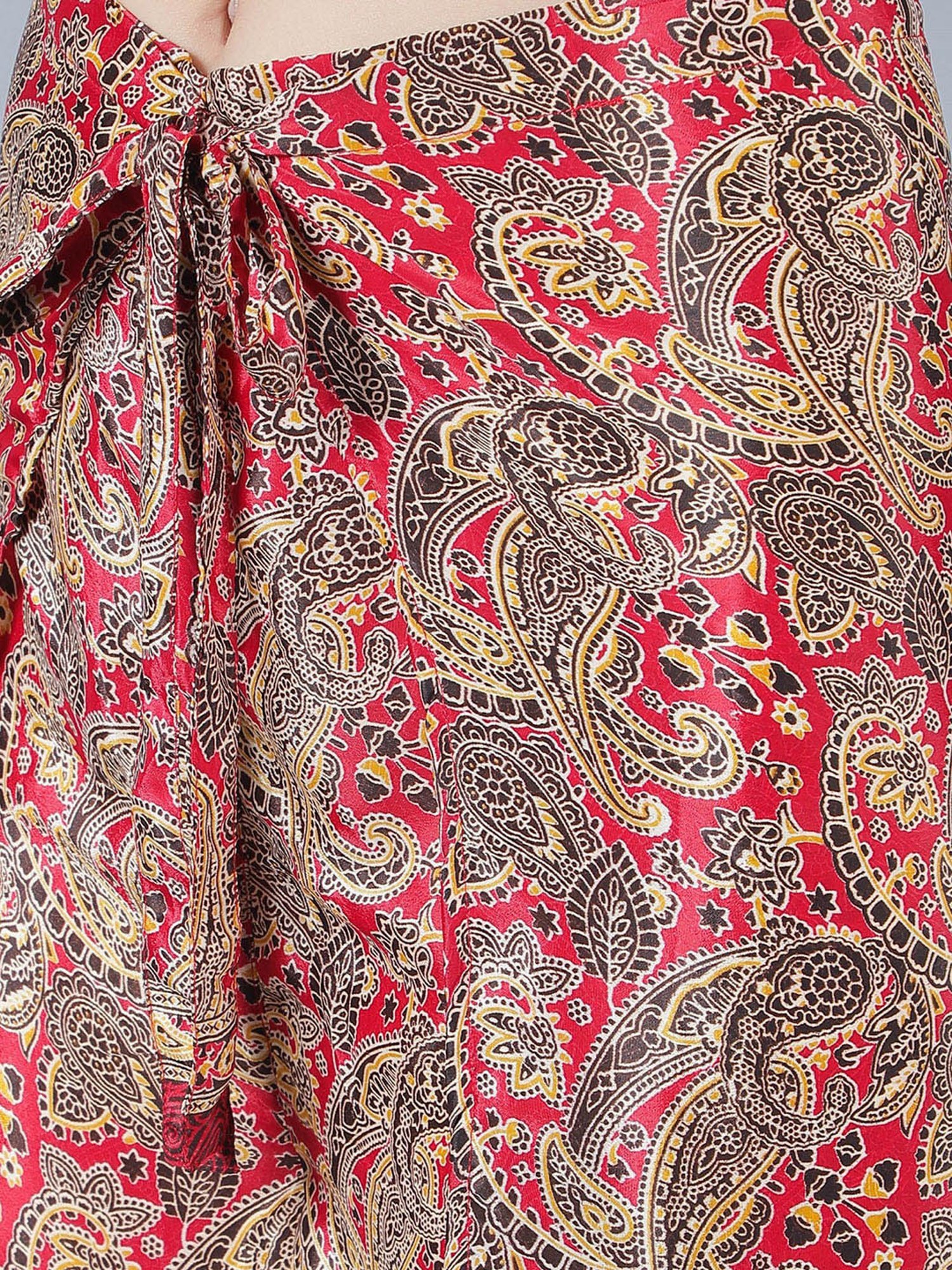 Aditi Wasan Red Printed Relaxed Fit Mid Rise Trousers