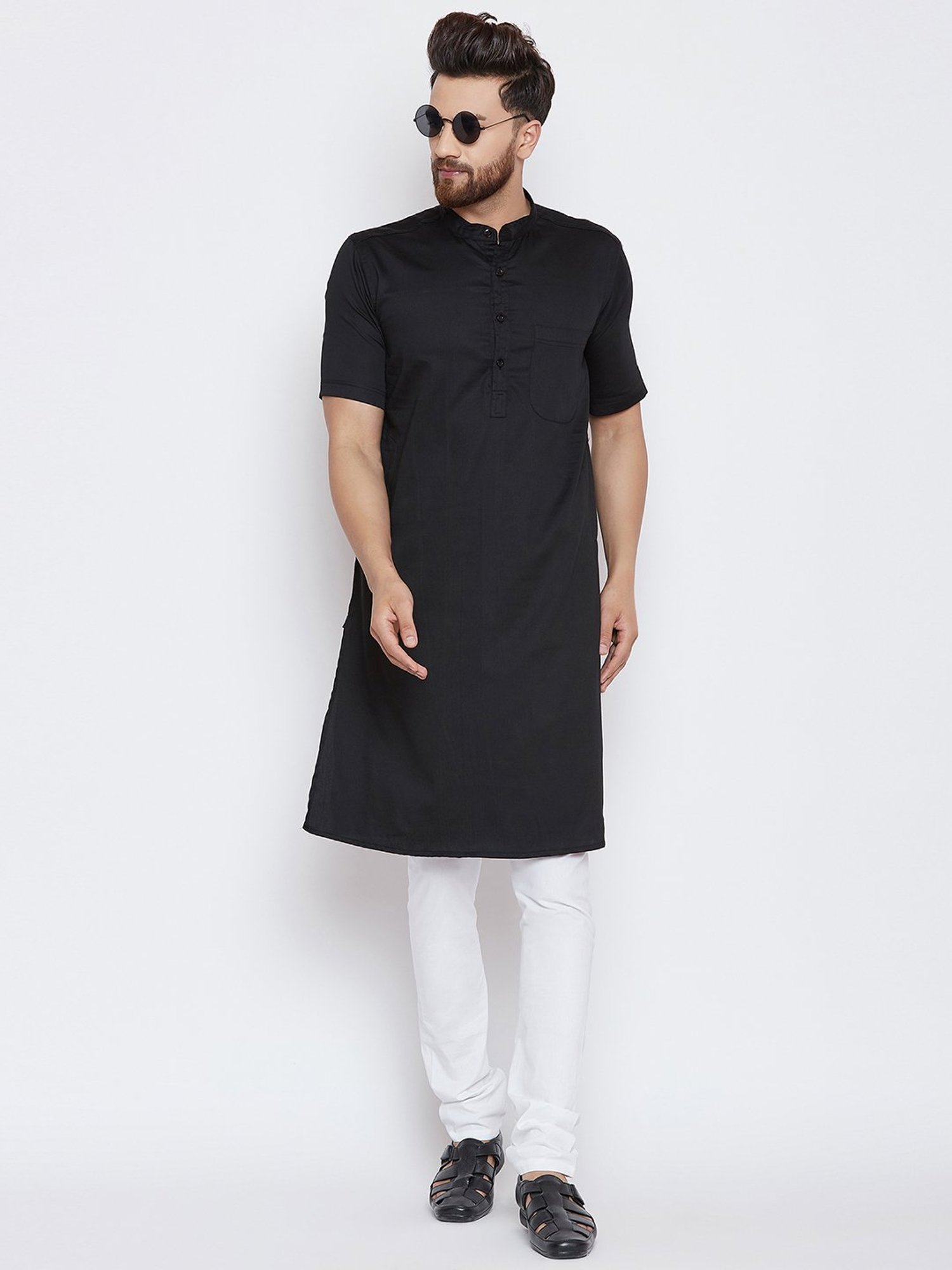 Even Black Mandarin Collar Kurta
