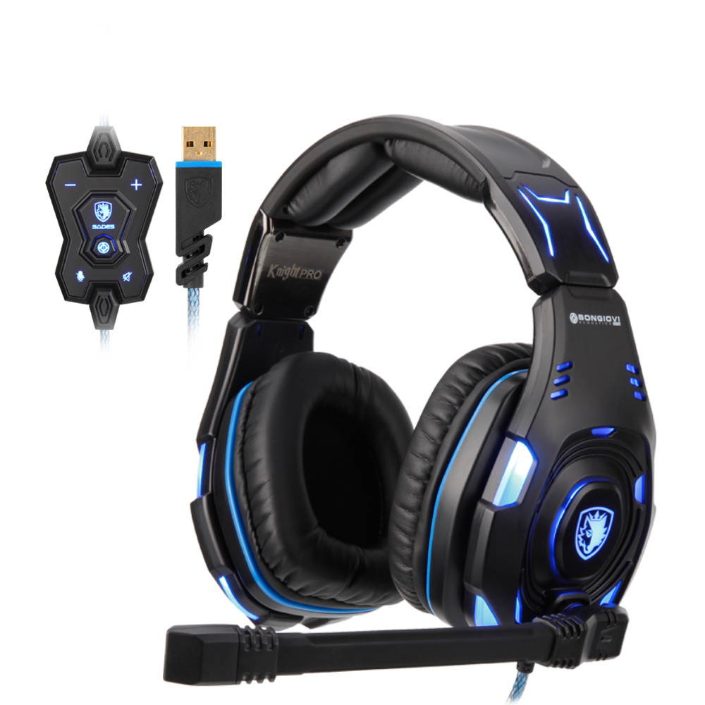 Knight Pro Professional Gaming Headset USB Headphones BONGIOVI Audio Noise-Cancelling