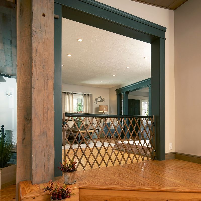 Evenflo Open Floor Plan Extra Wide One Hand Open Walk Thru Room Divider Infant Baby and Pet Home Doorway Safety Gate, Farmhouse Wood Collection