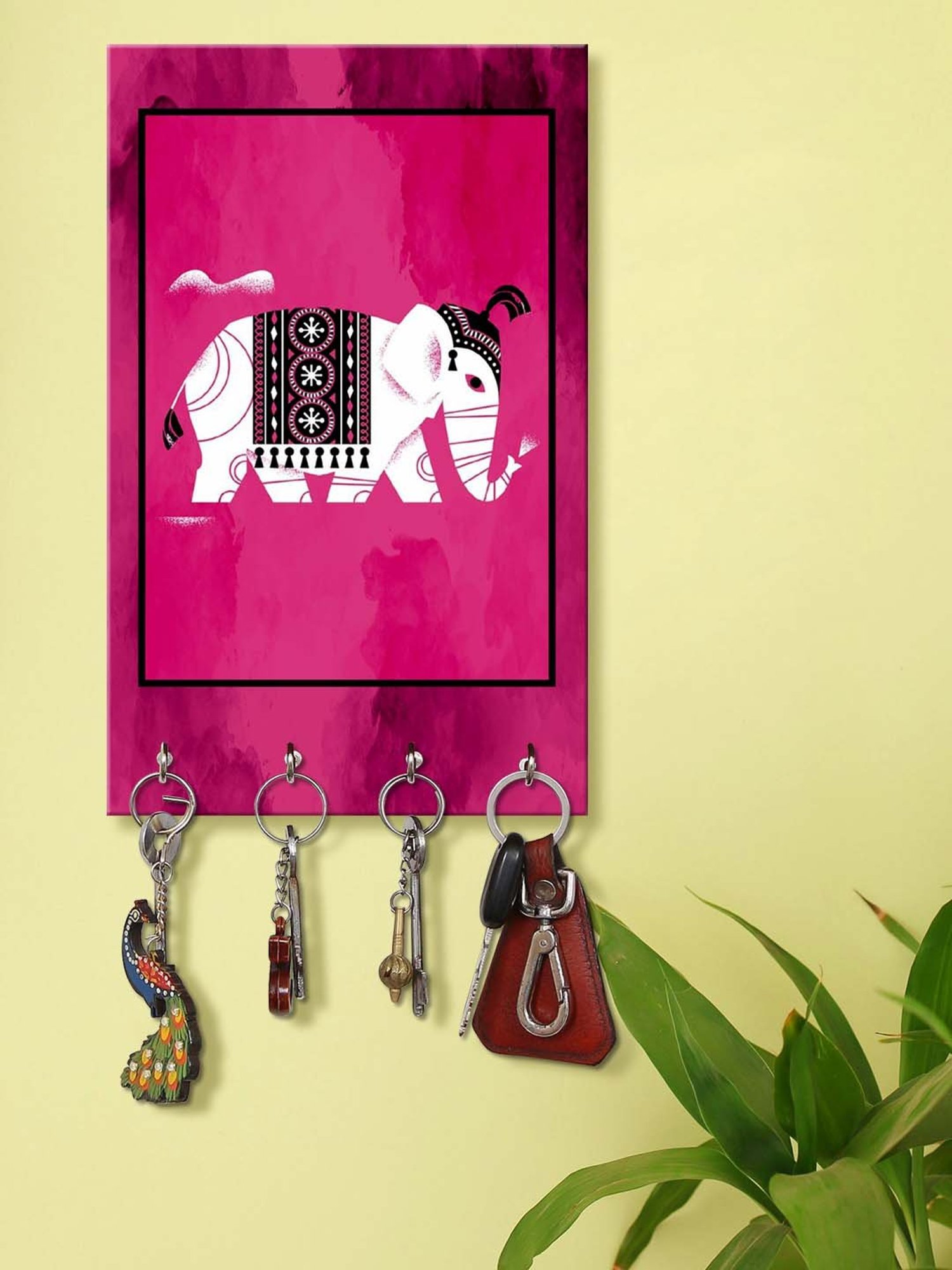 999Store Pink & White MDF  Key Holder - Set of 1