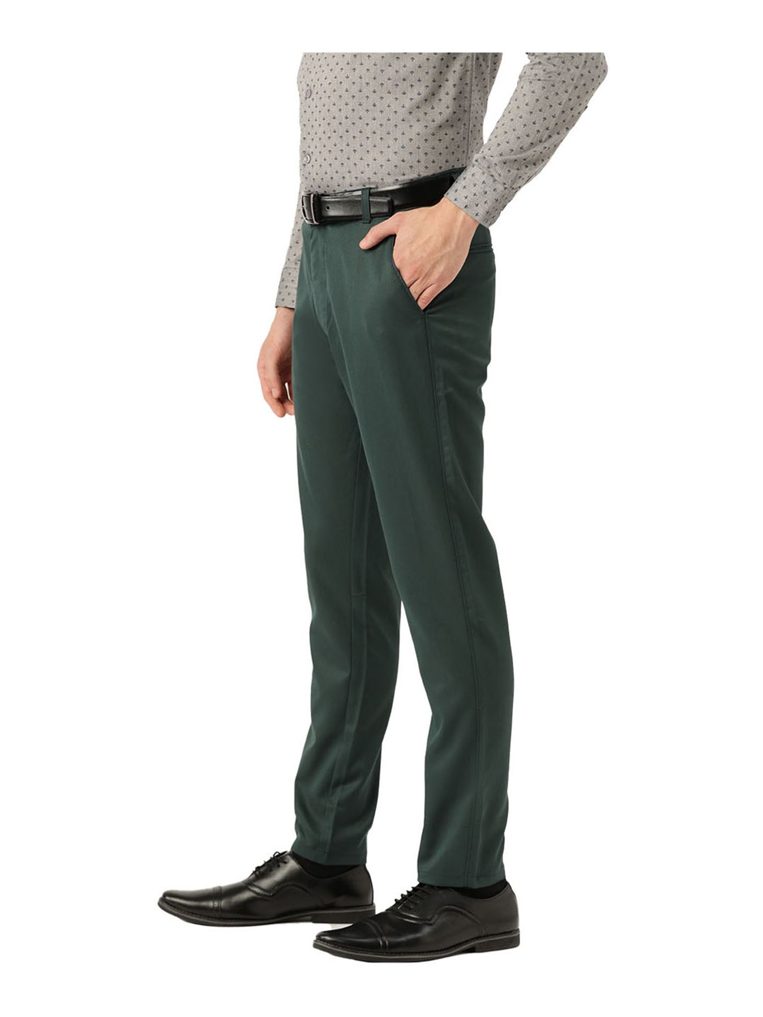 Sojanya Bottle Green Regular Slim Fit Trousers