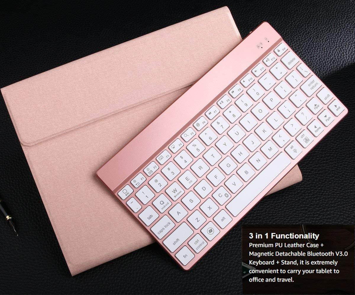 iPad Pro 10.5 Keyboard Case,7 Colors Backlit with Built-in Apple Pencil Holder Slim Folio Shell Protective Stand leather Cover Removable Wireless Bluetooth Keyboard for Apple iPad Pro 10.5 (Rose Gold)